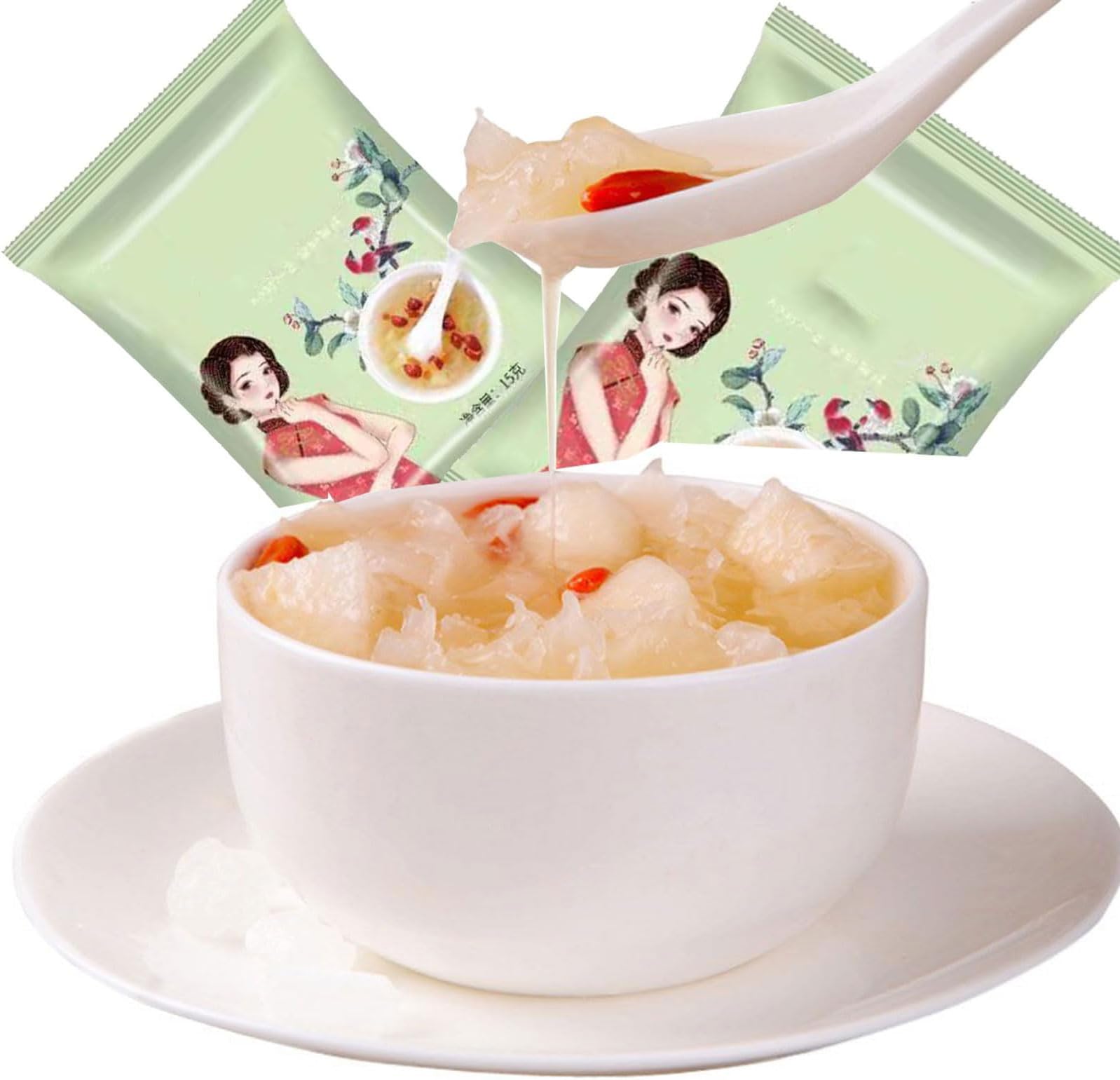 Snow pear medlar Snow fungus soup 5.29 oz/150g (15g * 10 bags/bag) white fungus Starch Soup Powder Freeze dried Tremella soup, instant breakfast Congee, Chinese Dessert breakfast drink