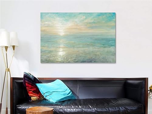 Miniatura 4 de Lienzo decorativo para pared, paisaje marino azul para decoración de baño y dormitorio, lienzo estirado (18 x 24 pulgadas)