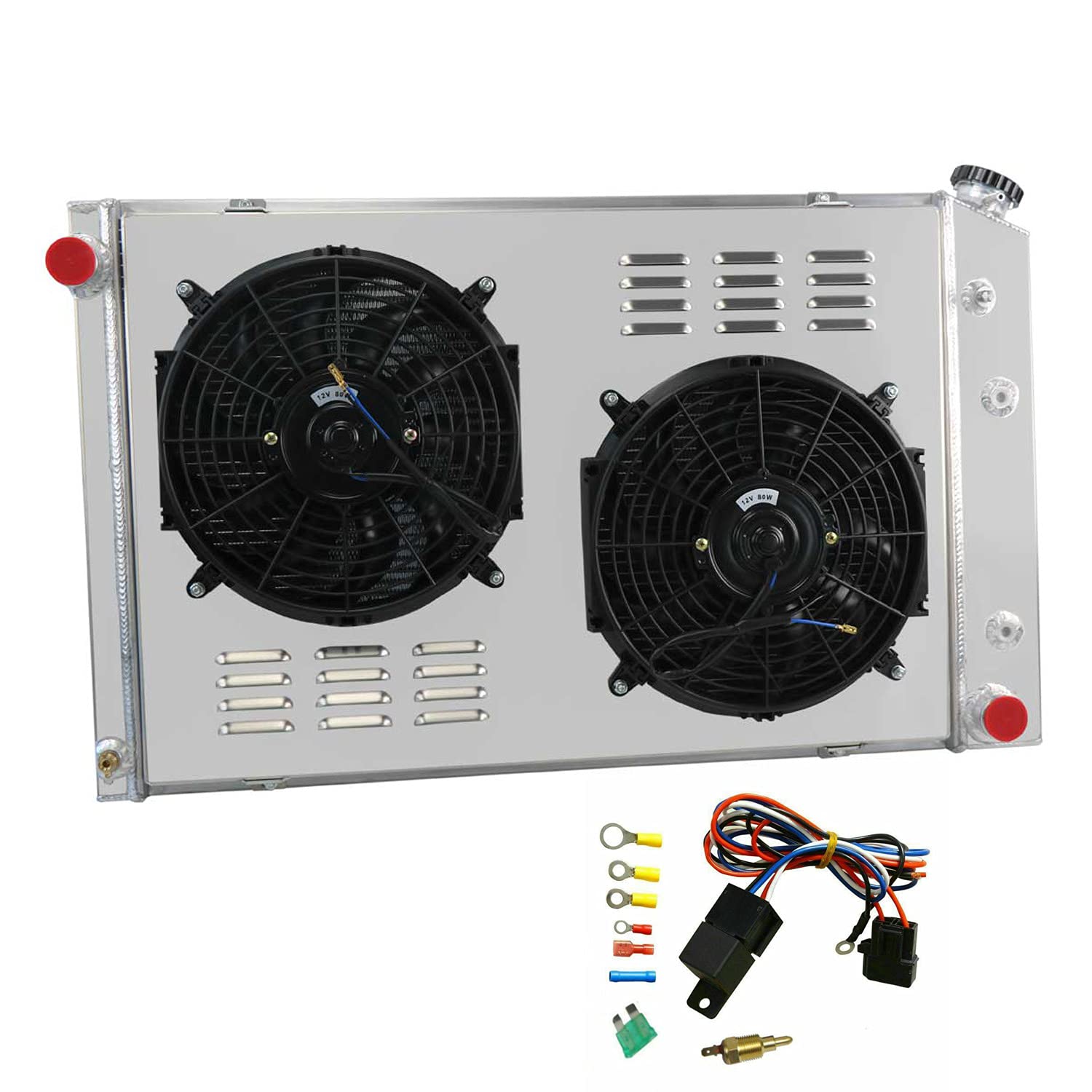 3 Row Radiator Fans Compatible With 1973-1991 Chevy C/K C10 C20 C30 K10 Truck 5.7L 7.4L V8 Pickup K5 Blazer w/Relay Thermostat Temp Sensor kit (3 Row