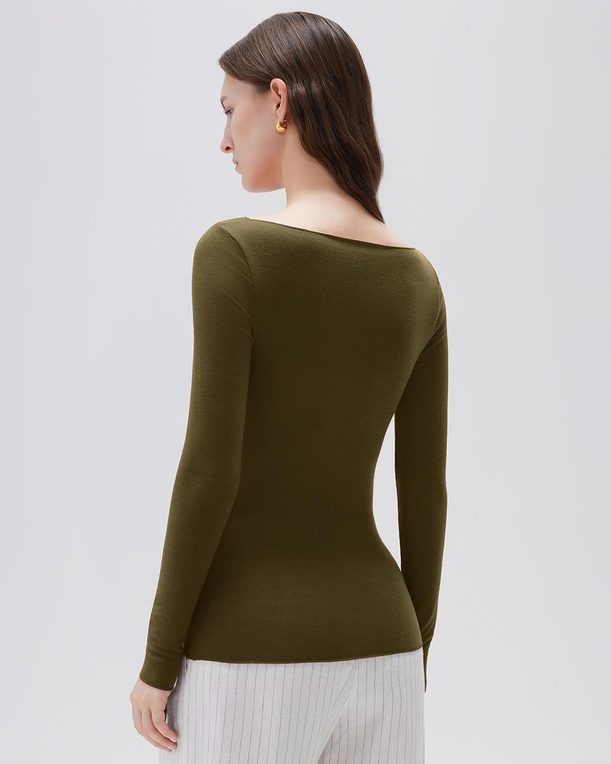 SUUKSESS Cloud Cashmere Women Boat Neck Fitted Long Sleeve Shirt Basic Knit Tops - Image 5