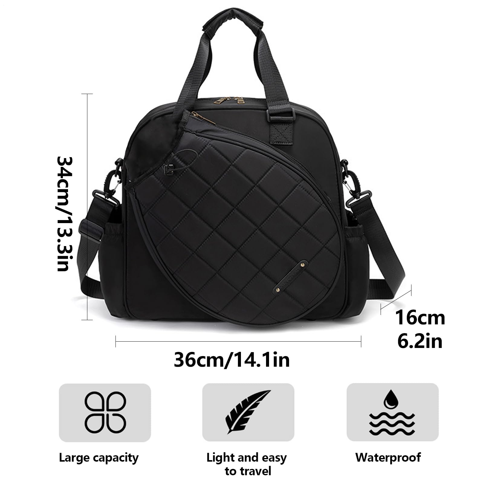 Sling de raqueta de tenis impermeable – Bolsa de deporte multifuncional | Portaraquetas de hombro ajustable, bolso bandolera durable para bádminton, Pickleball, jugadores de Squash, práctica en pl