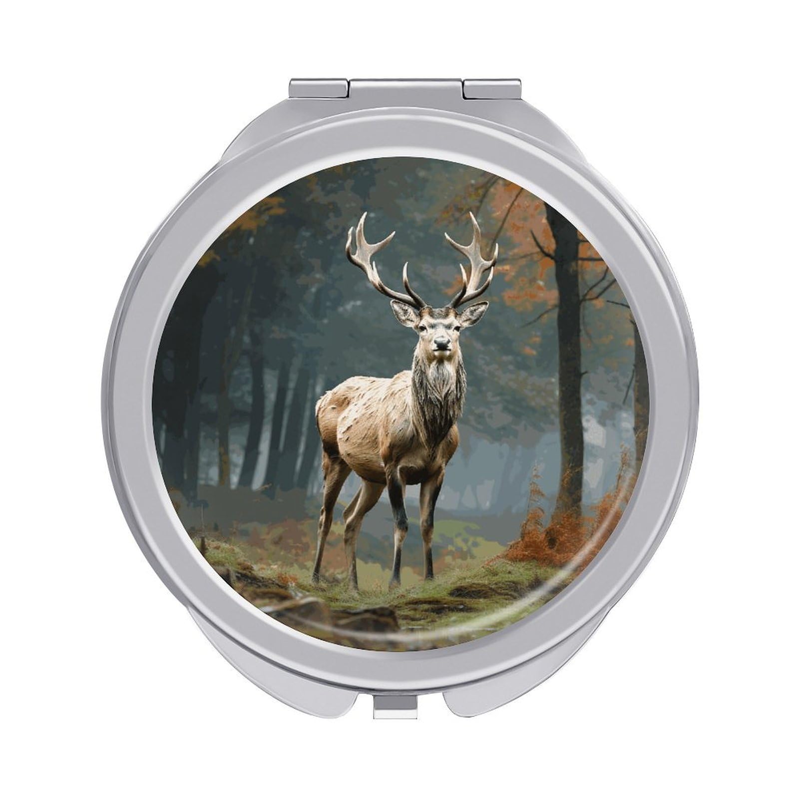 JTREHY Deer Animals Makeup Mirror Silver Mirror Surface Folding Makeups Mirrors Lightweight Durable Looking Glass for Suitable Traveling Handbag and Purses