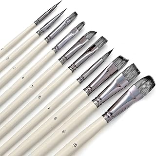 10pcs Artist Paint Brushes Set Synthetic Nylon Tips for Acrylic Oil Watercolor Gouache Body Rock Painting Kit (OneColor As Shown)