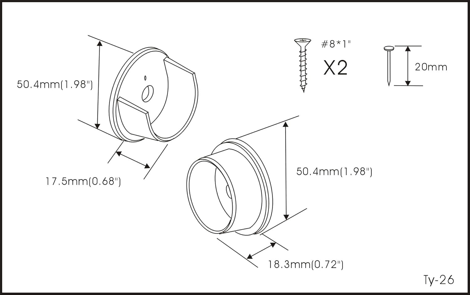 QCAA Closet Pole Socket, 1-3/8", Plastic, White, 5 Pairs, Made in Taiwan