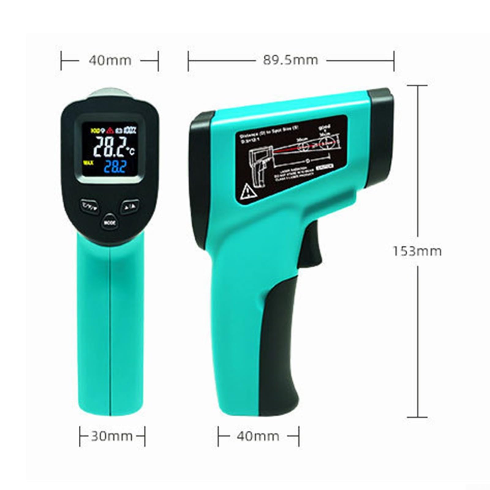 HLP380 Termometro a infrarossi senza contatto -50 °C a 380 °C Misurazione rapida Emissività regolabile Display LCD con retroilluminazione per laboratori industriali e misurazioni HVAC Verde