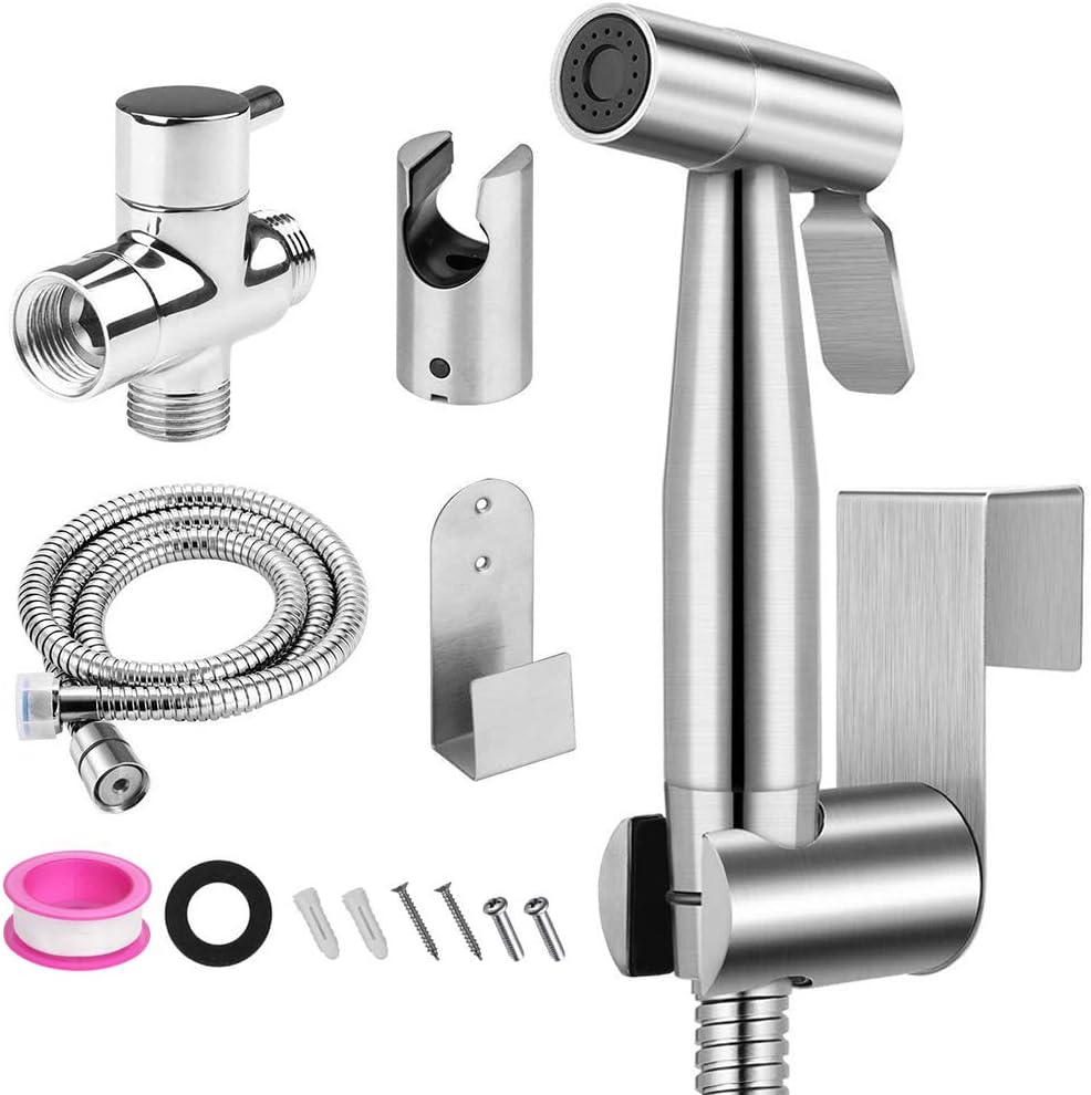 OOCOMEHandheld Bidet Sprayer Kit, Stainless Steel Shattaf Toilet Bidet Sprayer Head Bathroom Cloth Diaper Washer for Personal Hygiene, Toilet Cleaning, Pet Bath (Includes T-Adapter)