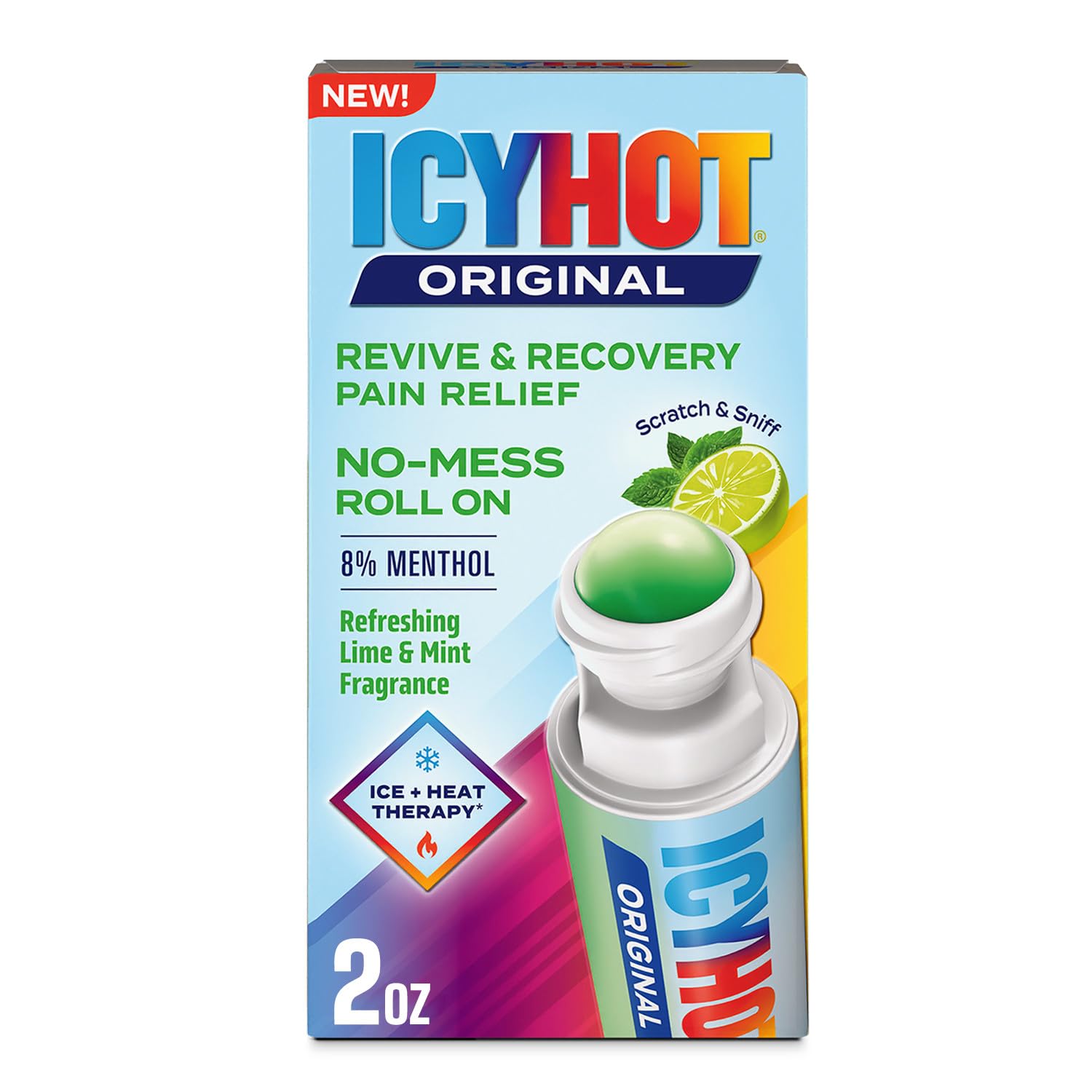 Icy Hot Original Pain Relief No-Mess Roll-On Applicator, Lime &amp; Mint, 2 oz.