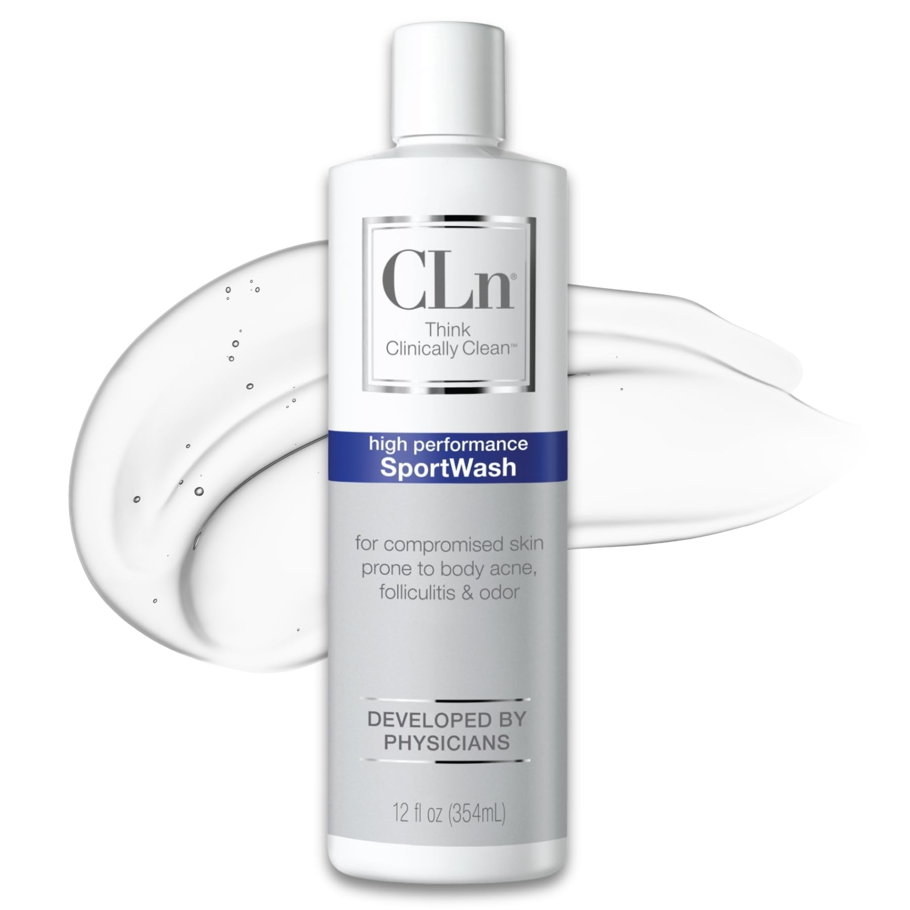 CLn® SportWash – High-Performance Sport Body Wash, For Men & Women Prone to Body Odor, Foot Odor, Ringworm, Folliculitis, & Back Acne, Fragrance-Free & Paraben-Free, 12 fl. oz.