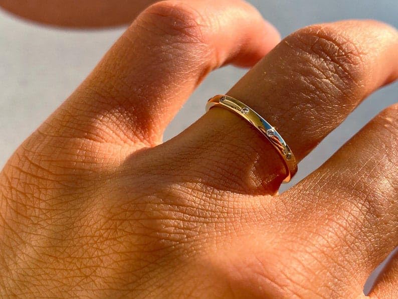 Flush Set Diamond Band/Dainty Diamond Ring / 14k Solid Gold Diamond Wedding Ring for Women/Stacking Ring/Wedding Gift - GJH2113