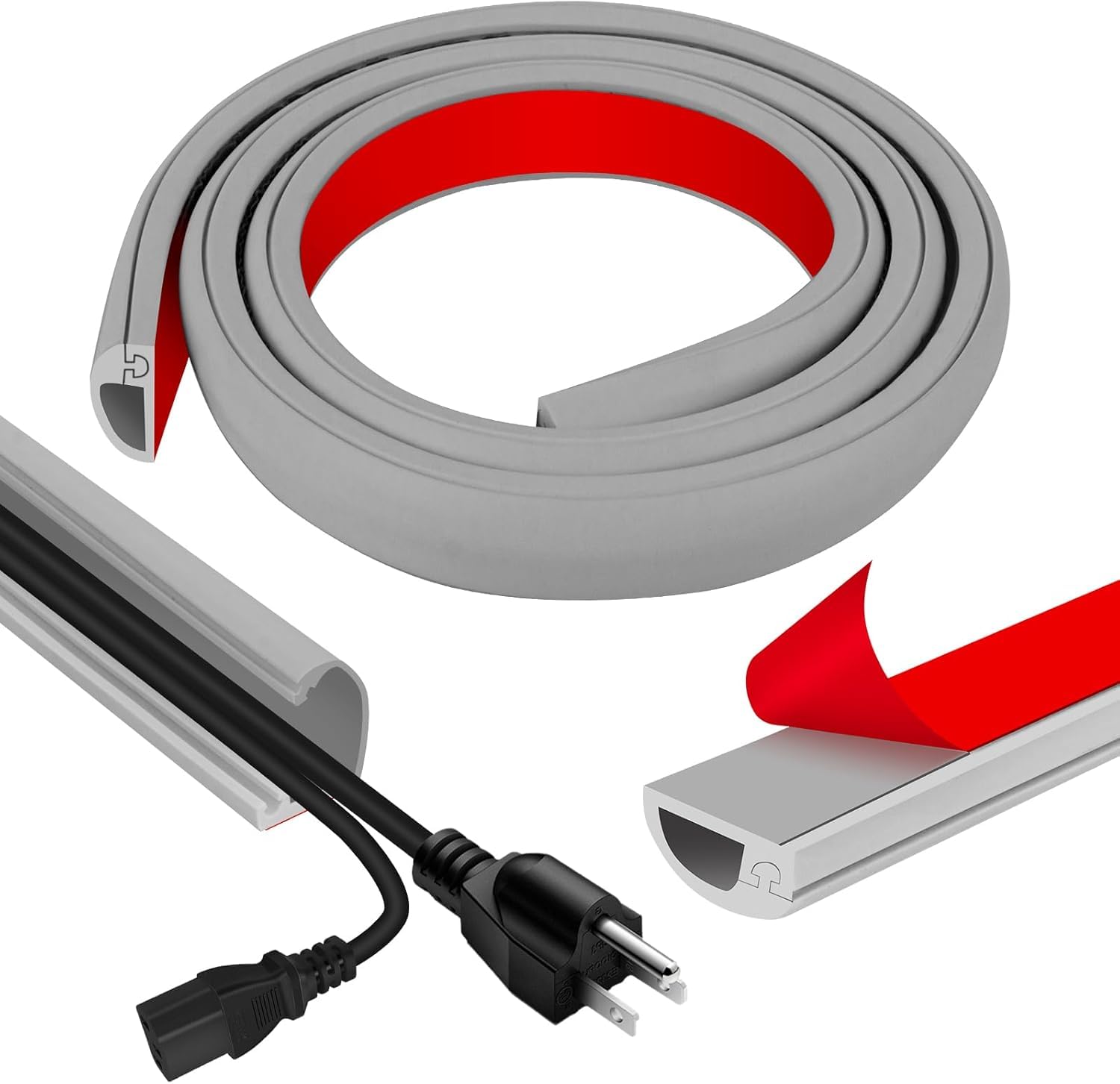 Serplex® PVC Cord Cover with Side Open Design, Self-Adhesive Cord Hider | 6.6FT Self-Adhesive Wire Covers for Cords on Wall, Extension Cable Hider for Floor, Mounted Tv, Home Cavity 0.63" Wx0.55" H-image-7