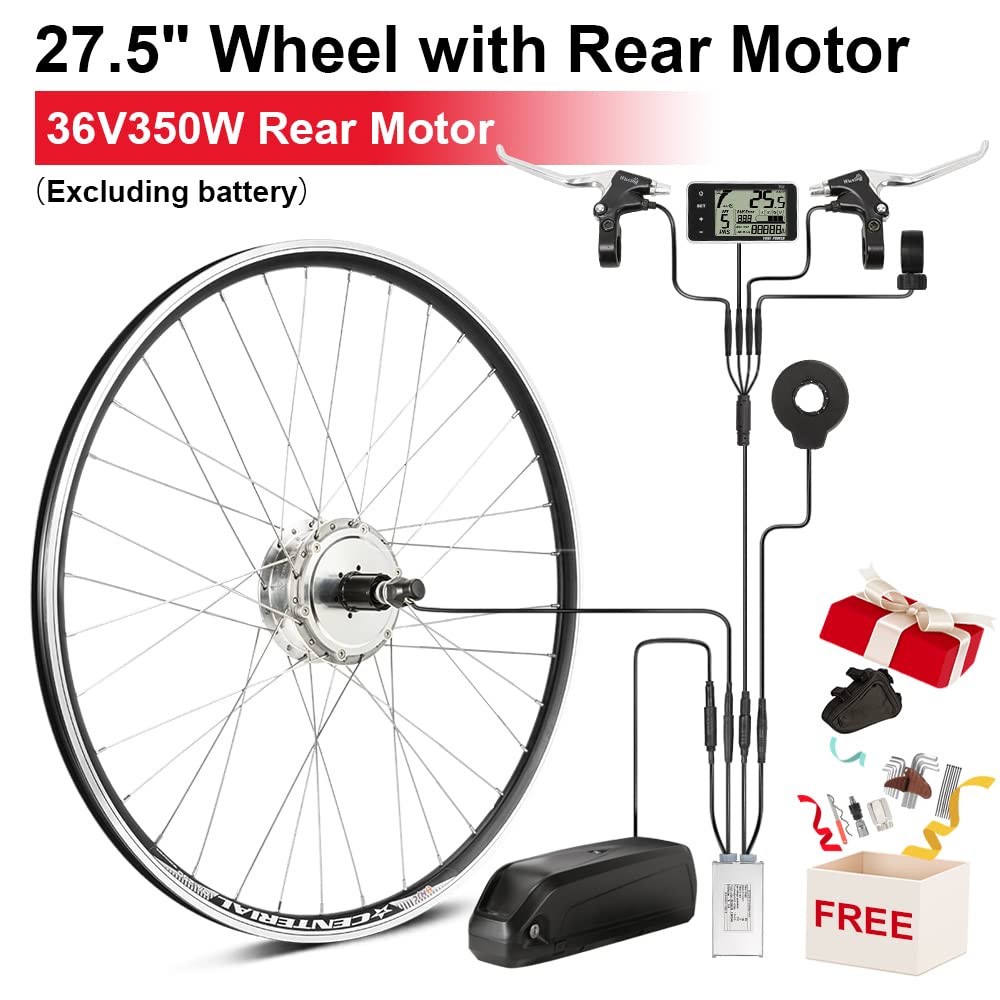 SEASON 27.5'' E-Bike Umbausatz 36V 350W Brushless Getriebe Hinterrad Nabenmotor, passend für Kassette 8/9/10 Gang, mit LCD Anzeige