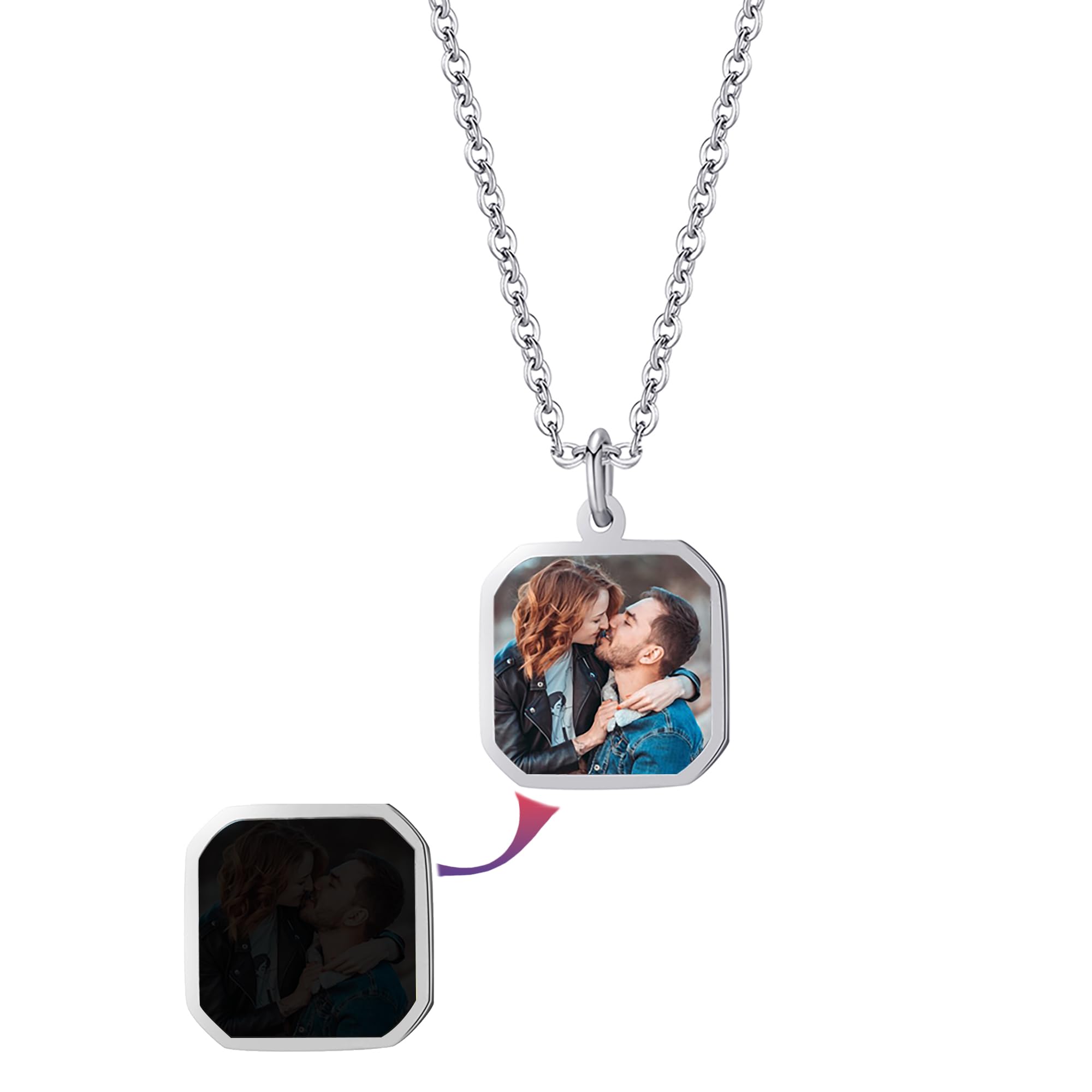 IBLUCTRYPersonalized Custom Heat Activated Magic Necklace with Hidden Picture - Heat Color Changing Picture Necklace - Trendy Gift for Women, Men, Christmas, Birthday