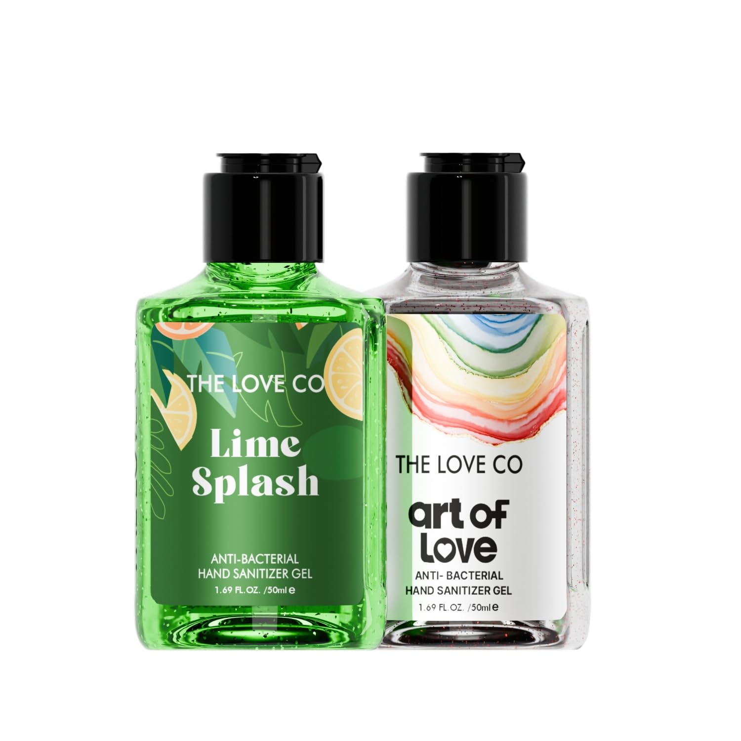 The Love Co Warm Vanilla + Lime Splash Hand Sanitizer Gel| 80% Alcohol Based Hand Sanitizer | Hand Cleansing Gel| For All Skin Types| Hand Cleanser| 100% Vegan | 50ml Pack of 2