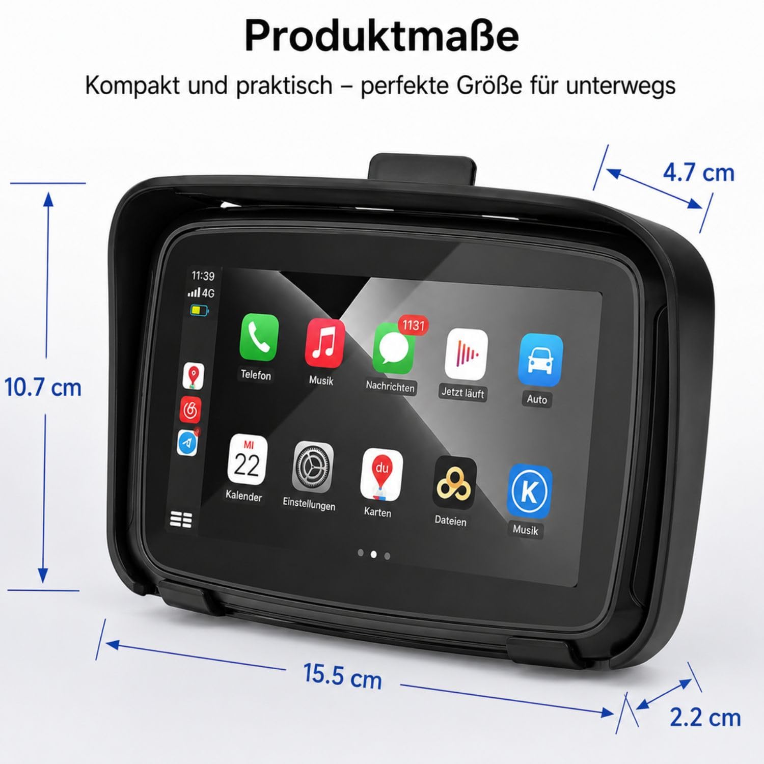 Elebest Motorrad-Navi C650 – Wasserdichtes 5" Navigationssystem mit Wireless CarPlay & Android Auto, Bluetooth, FM-Transmitter & Touchscreen für Motorrad & Auto
