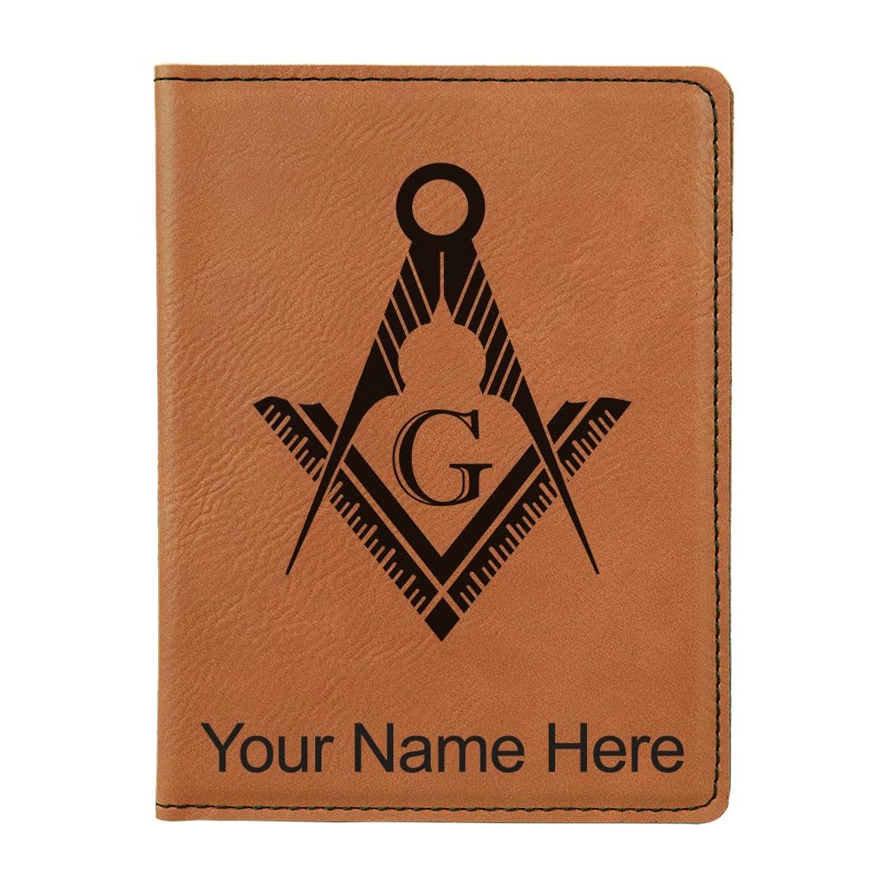 LaserGram Faux Leather Passport Holder, Freemason Symbol, Personalized Engraving Included ((Dark Brown)