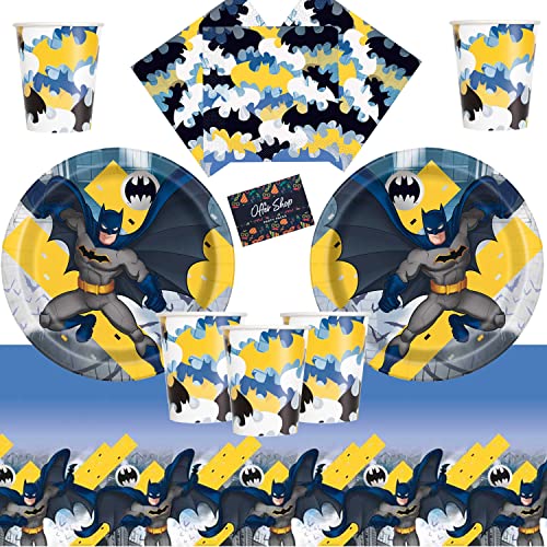 Artículos para la fiesta de Batman Dark Knight Juego de vajilla para la fiesta de cumpleaños de Batman 16- Placas de superhéroes Copas Servilletas Cubierta de mesa