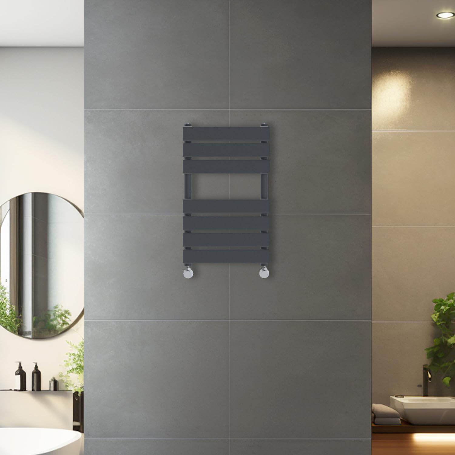 Blümme Anthracite 650 X 400Mm Heated Towel Rail Radiator Central Heating Modern Flat Panel Bathroom Warmer Wall Mounted Ladder Rad