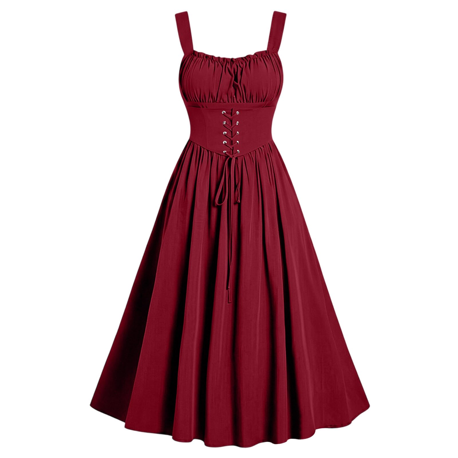 Meeyuioe Renaissance Dress Women Vintage Medieval Victorian Gothic Dresses Sleeveless Square Neck Casual Party Fancy Evening Festive Halloween Costume Female Halloween Costumes Adults Red XXL