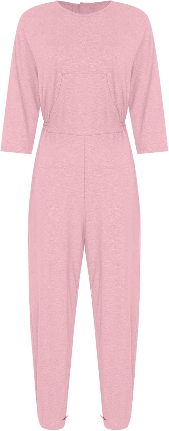 Women Dementia Clothing Alzheimers Anti-Strip Jumpsuit Easy Care Nursing Nightwear with Zipper at Back and Leg