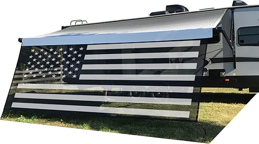 Tentproinc RV Awning Sun Shade Screen 8' X 15' 3'' (American Flag) Black Mesh Sunshade Camper Trailer Awning Shade Screen UV Blocker Completed Kits