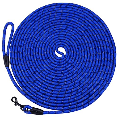Image of Long Dog Leash for Training 30Ft-Reflective Nylon Rope with Swivel Hook-Recall Agility Lead for Large Small Medium Dogs Outside Walking Hiking-Royal Blue