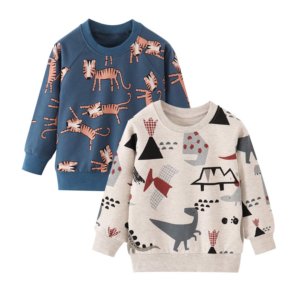 Azalquat Toddler Boys Crewneck Sweatshirt, Cotton Long-Sleeve Pullover Cartoon Print