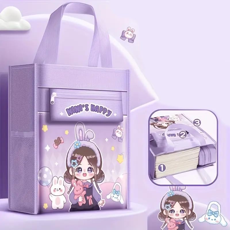 Image of Print Delight Handbag /Tutor Bag for Girls, Test Paper Book Storage Bag Kids Handmade Art Supplies Bags Thick Waterproof Portable Storage Bags for Kids (Nini's Happy Pouch Bag)