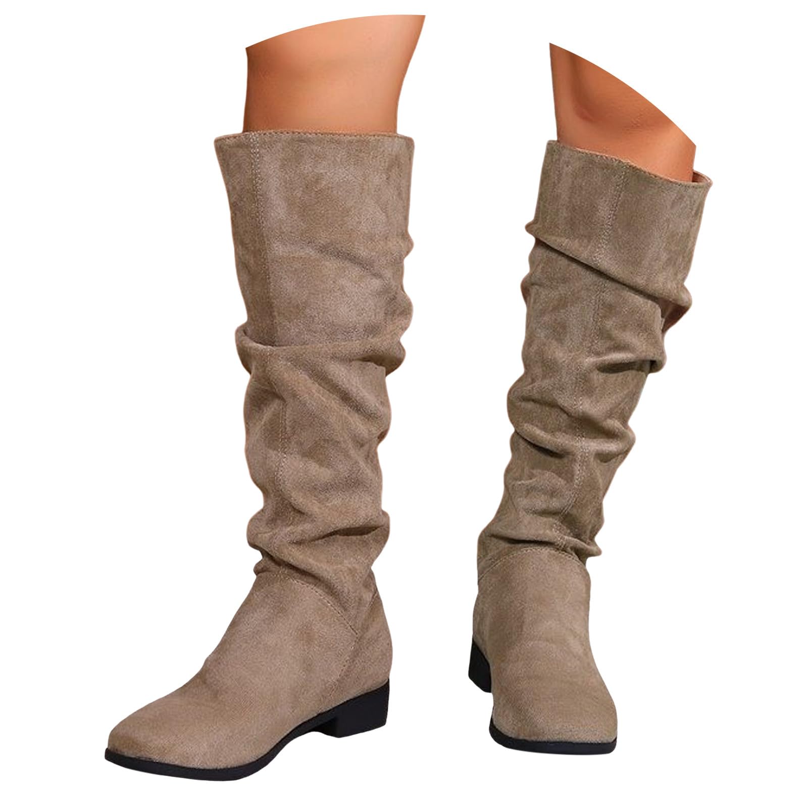 Generisch Bottines pour femme - Style rétro - Couleur unie - En daim - Grandes tailles - Talon bloc - Hauteur de tige moyenne - Bottes d'équitation confortables