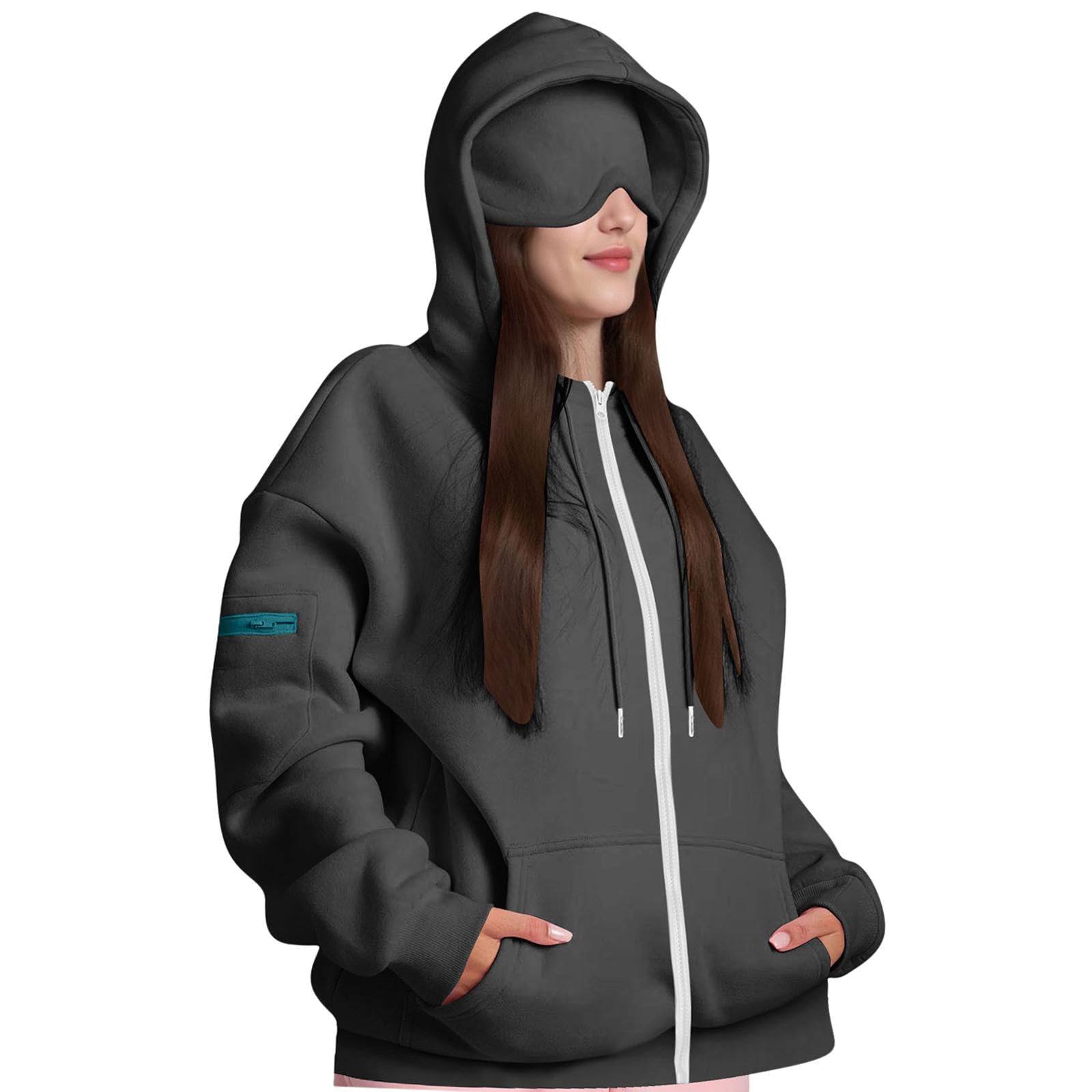 nivaa Women Hoodie with Eye Mask Fashion Soft Lightweight Comfortable for Airplane Gray-picture-58