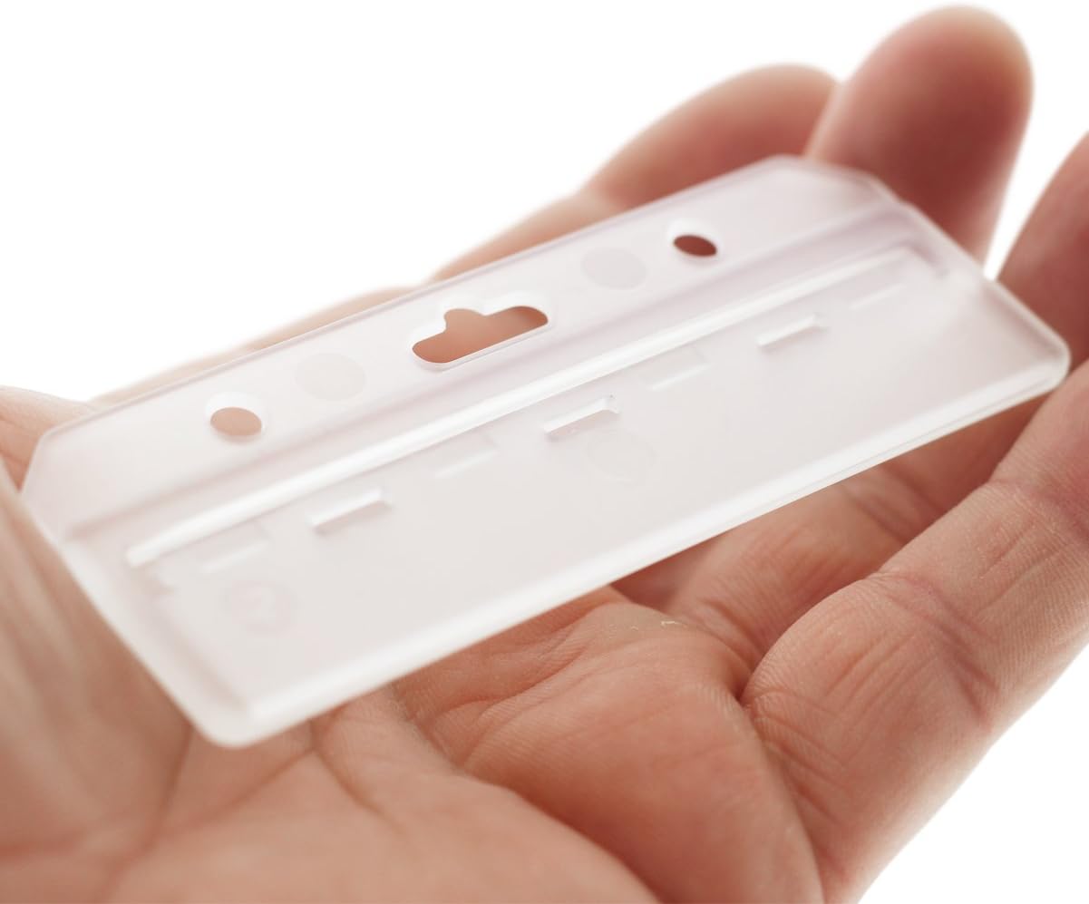5 Pack - Rigid Plastic Horizontal Half Card ID Badge Holders - Hard Plastic Easy Access Swipe Card Holders by Specialist ID