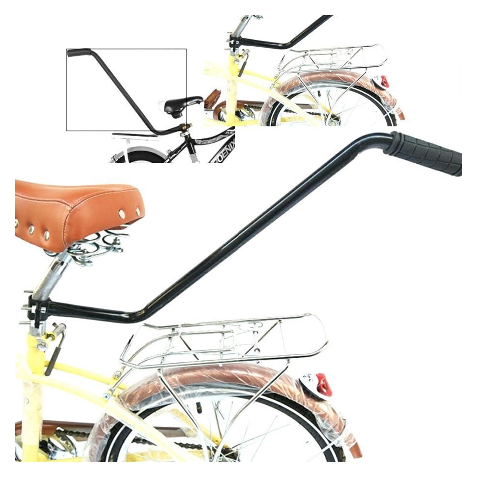 Popychacz do Rowerka Dziecięcego Drążek do Nauki Jazdy na Rowerze Kij Rowerowy Metalowy z Antypoślizgowym Uchwytem Uchwyt Pomocniczy dla Rodziców 70cm