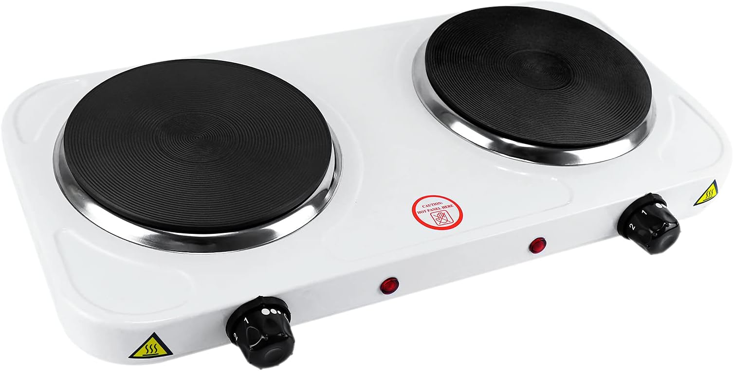 2000W Electric Hot Plate,Mini Double Burner Countertop Cooker Compatible for All Cookwares Cooking with 5 Power Adjustment,Easy to Clean,Portable for Kitchen Camping RV Hotel 110V