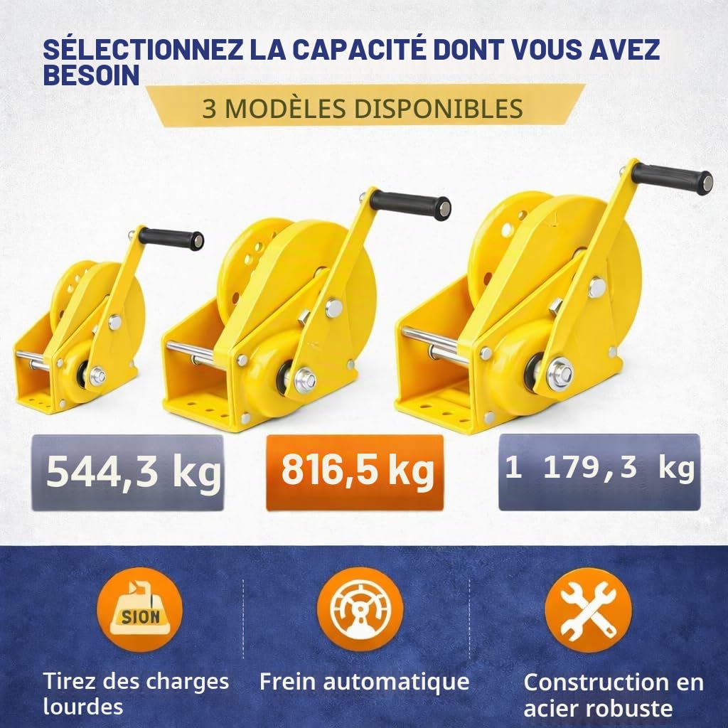AIM Tools Treuil Manuel 2600 lbs 1180 kg Treuil à Manivelle à Cliquet Manuel avec Frein Automatique, pour Voiture Bateau Camion Traction et Levage 325638