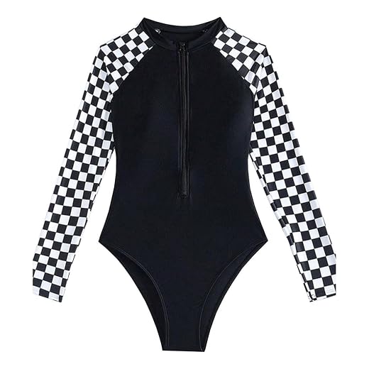Maiô Feminino Praia Longa Manga Proteção UV Confortável Esportivo Surf e Natação com Bojo Zíper Maiô Esportivo Feminino Manga Longa com Zíper – Para Surf e Natação