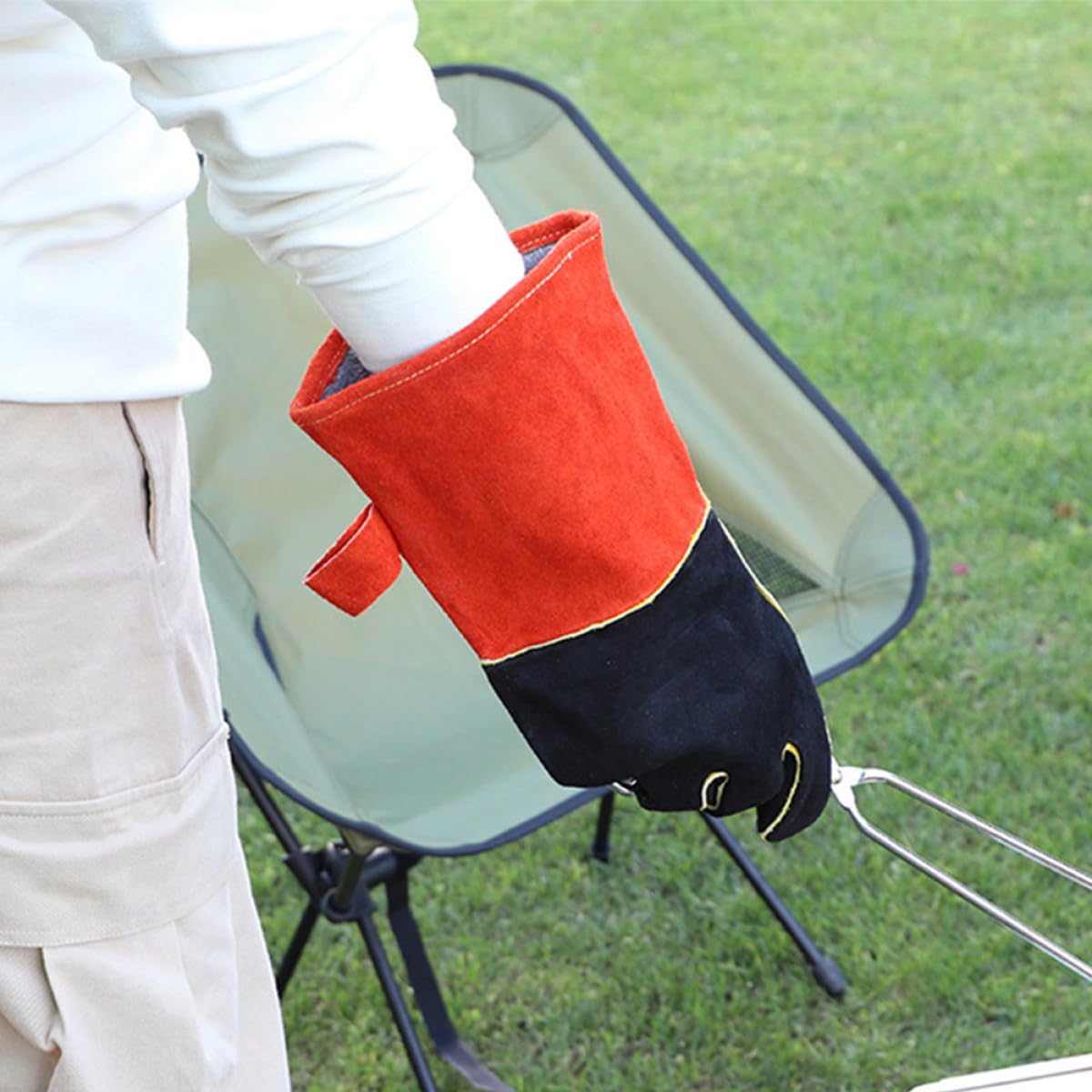 Tofficu Hitzebeständige Grillhandschuhe aus Leder mit Fünf Finger Design rutschfest und Umfassender Schutz für Küche und Outdoor Camping