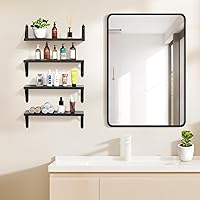 Vista 6 de Juego de 4 estantes flotantes de madera, estantes rústicos de almacenamiento y decoración para pared, estante montado en la pared para sala de Negro