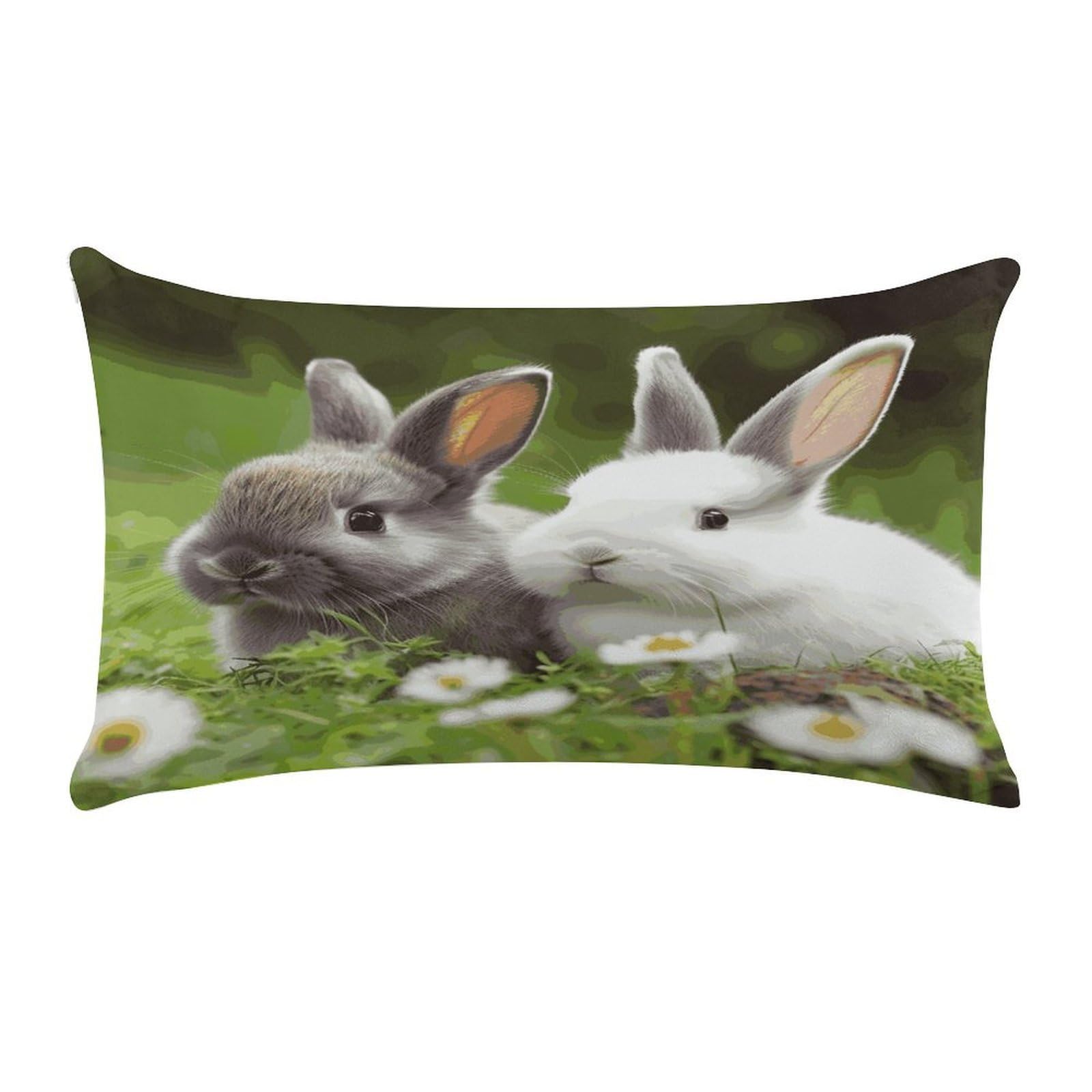 VstaDank Two Little Cute Rabbits Throw Pillow Cover Rectangular Lumbar Throw Pillow Case Soft Farmhouse Accent Decorative Cushion Cases Short Plush Pillowcase with Zipper 12 X 20 Inch