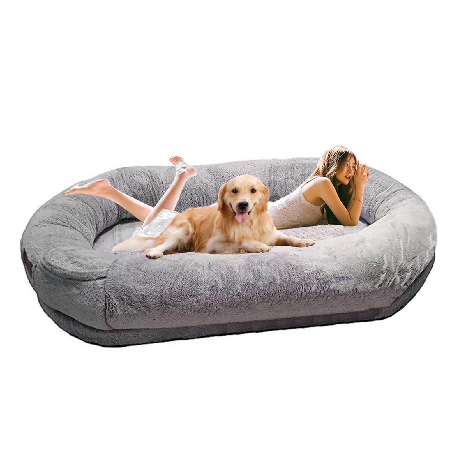 1,175 * 90 * 30, Human Dog Bed, Giant Dog Bed for Humans Pets, Cozy Nap Bed for Medium Large Dogs, Faux Fur Dog Bed with Removable Washable Cover