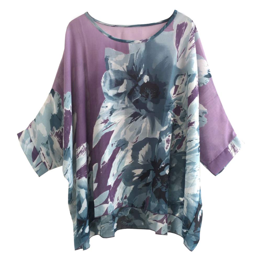 Womens Summer Bohemian Sheer Chiffon Blouse Floral Loose Batwing Tee Oversize Tunic Tops