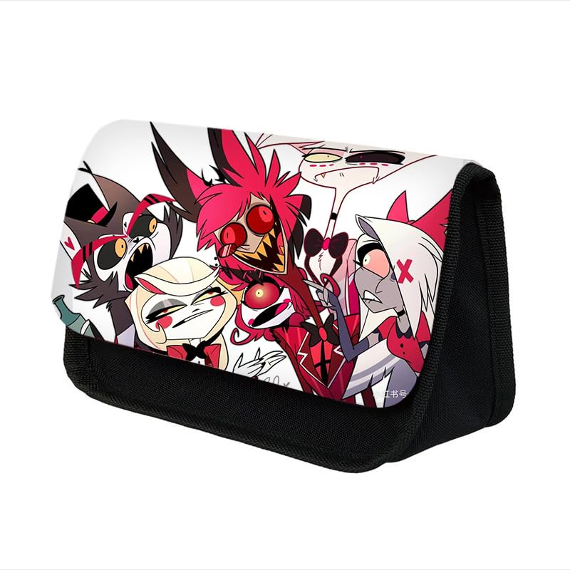 Puruuige Anime Pencil Case for Girls Boys Hazbin Hotel Large Capacity Stationery Case Alastor Angel Print Double Layers Pencil Case School Stationery Organizer for Kids Gifts