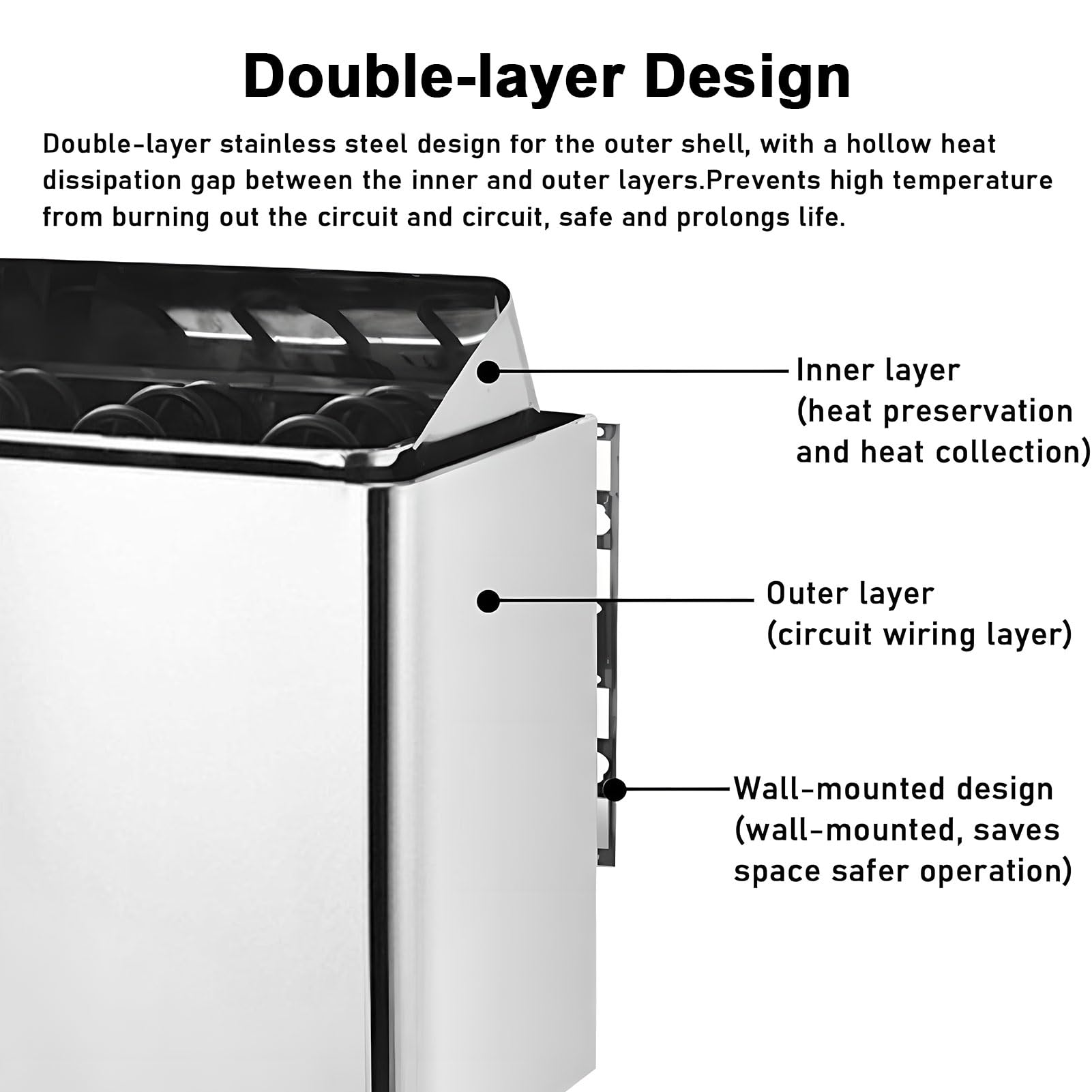 Poêle de Sauna électrique en Acier Inoxydable avec contrôleur intégré, pour Douche, Spa, hôtel, Maison, 9 KW, avec minuterie et température réglables, pour Bain Humide et Sec.
