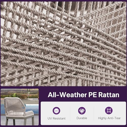 Image of PURPLE LEAF Bar Stools Set of 4 Outdoor Bar Height Metal Tall Chairs Modern Wicker Woven High Barstools 30 inch with Back Patio Dining Bar Stool Chairs