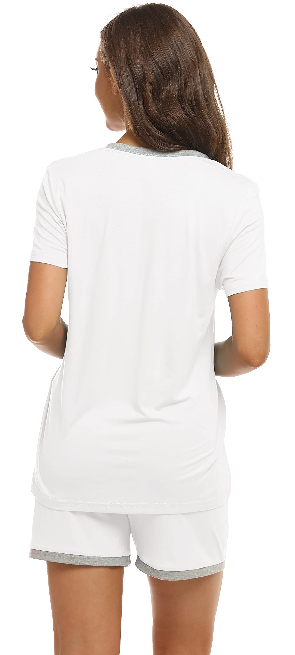 MoFiz Femme Ensembles de Pyjama Été Doux Vêtements de Nuit Col V Manche Courte Haut et Shorts avec Poches