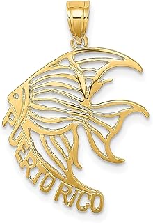 Colar de ouro amarelo 14k recortado Porto Rico Angelfish pingente animal peixe vida marinha anjo viagem transporte destino joias finas para mulheres presentes para ela, Pedra Ouro amarelo