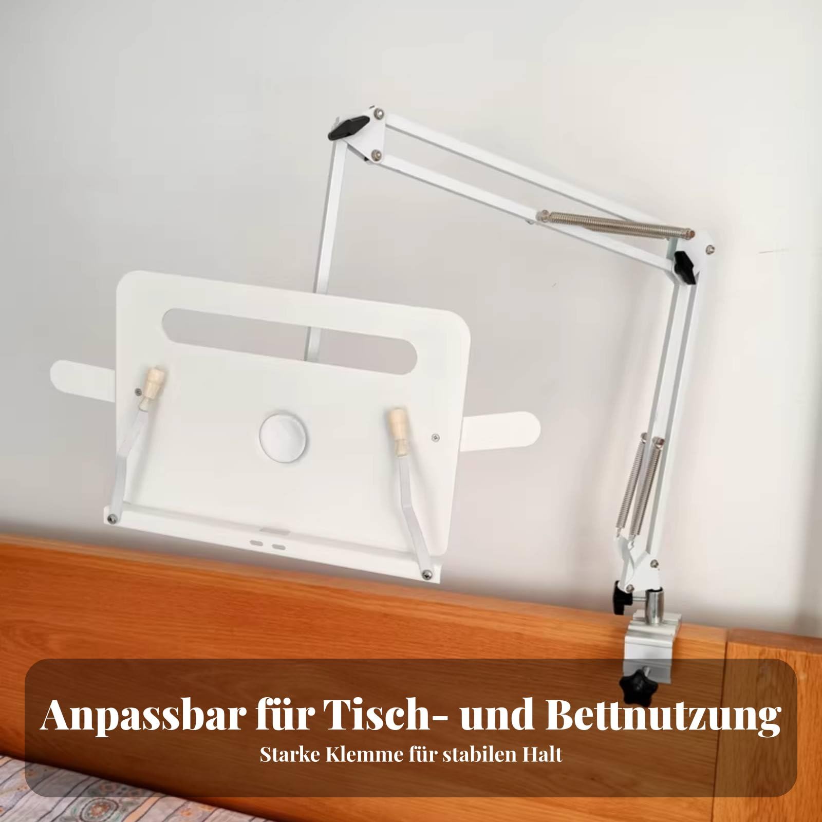 Faltarm Buchständer faltbar & kompakt Schwenkarm Buchhalter verstellbare Höhe & Winkel multifunktions-Tischständer für Leseratten, Kinder, Bett, Küche, Schwarz