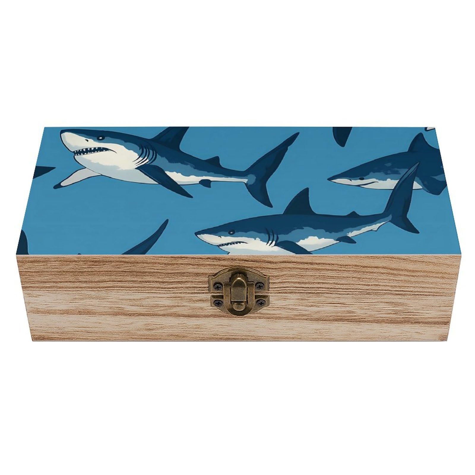HLBSDM Blue Ocean Sharks Retro Wooden Storage Box Jewelry Art Gift Boxs Decorative Keepsake Boxes