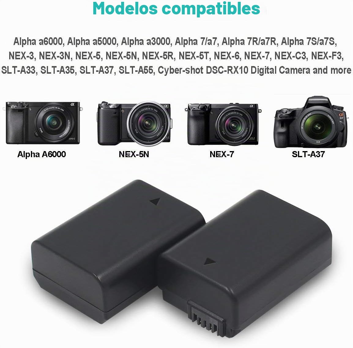 ENEGON NP-FW50 Batería 1300mAh(2 Piezas) y Kit de Cargador USB Dual para Sony ZV-E10, A6000, A6500, A6300, A6400, A7, A7II, A7RII, A7SII, A7S, A7S2, A7R, A7R2, A55, A5100, A5000, A3000, A55, RX10