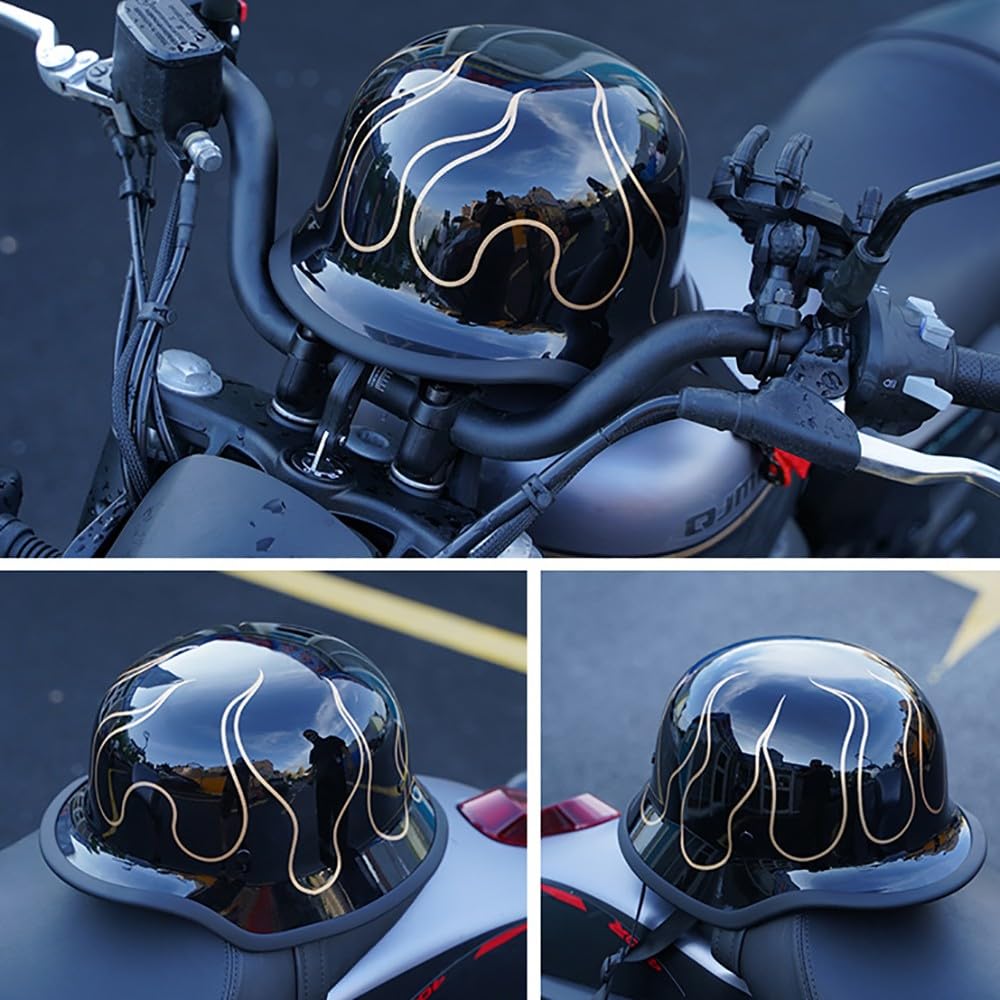 Vintage Deutsche Motorrad Halbschalenhelm, ECE-Zertifizierung Half Öffnen Jethelm für Bike Cruiser Chopper Moped Scooter ATV Männer und Frauen, Matte Black