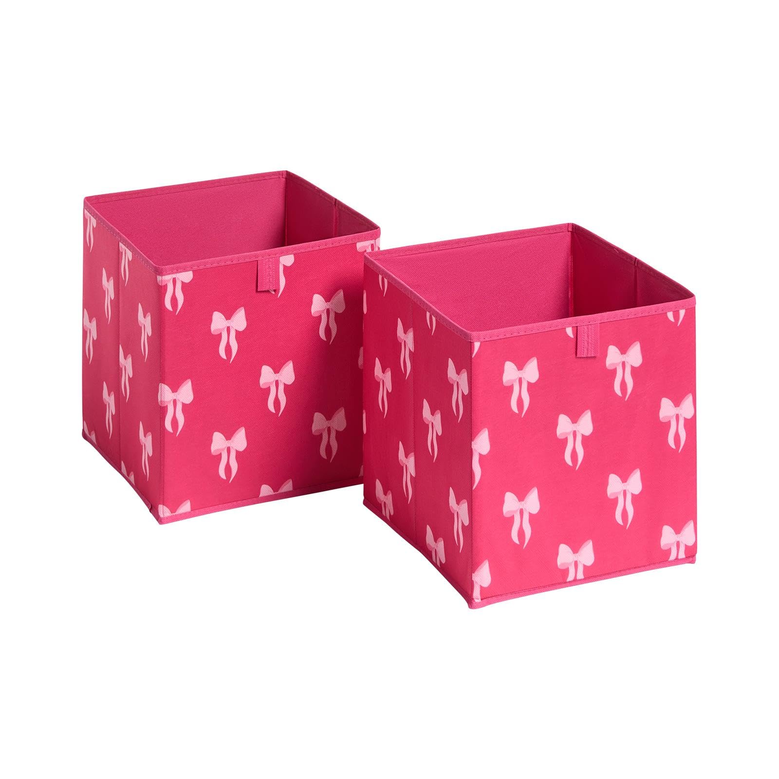 OHS Set of 2 Bow Print Cube Storage Boxes Home Organiser Toys Clothing Bathroom Pop Up Foldable Collapsible Storage Cubes Space Saving Shelves Organiser Cube Boxes, Hot Pink