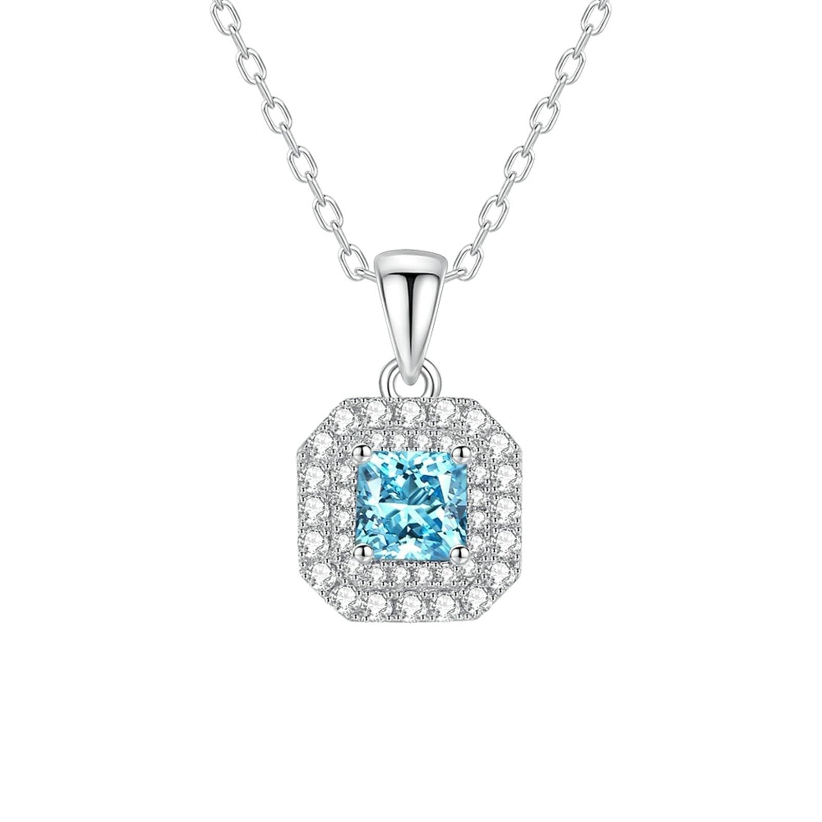 Wycian Collana da donna in oro bianco 18 carati con topazio blu e moissanite, collana geometrica con simbolo dell'infinito, 45 cm